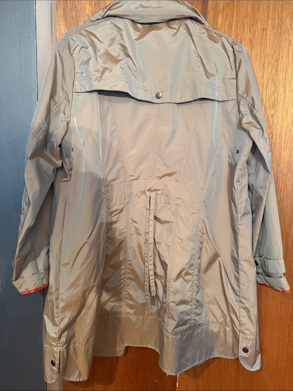 Cole Haan Light Gray Trench Coat with Orange Trim - Picture 3 of 3